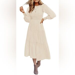 Chic Cream Long Sleeve Maxi Dress